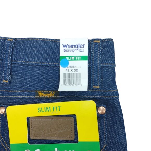 NWT Wrangler 936DEN Cowboy Cut Slim Fit Denim Jeans Men's 42x32 Fit Over Boots - Picture 8 of 10